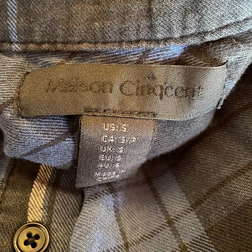 [Maison Cinqcent] Blue Flannel Button Down Blouse - Size Small - Picture 7 of 7